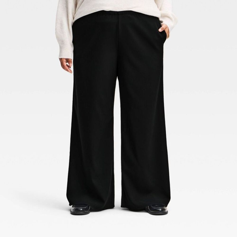 Women's Modern Wide Leg Pull-On Pants - A New Day Black 3X